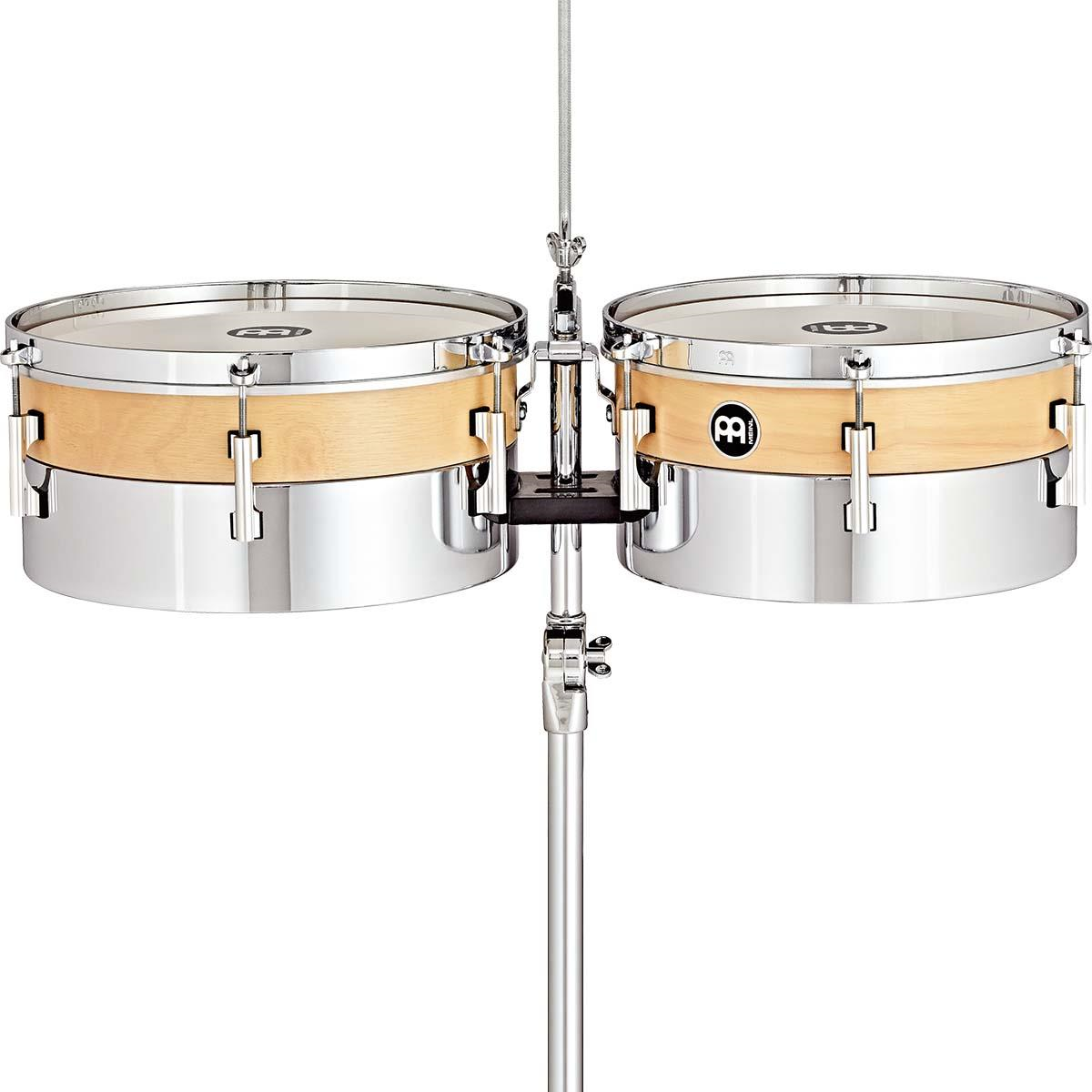 Timbales Híbridos Meinl HYT1314 Plateados 13 y 14 Pulgadas + Soporte