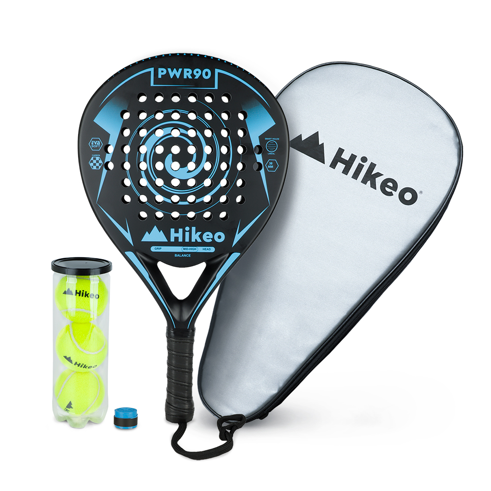 Pala De Padel Con 3 Pelotas Funda Grip Raqueta 100% Fibra De Carbono, Hikeo, Azul, 83696-bu