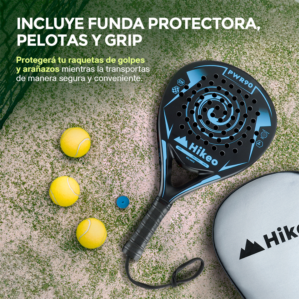 Foto 7 pulgar | Pala De Padel Con 3 Pelotas Funda Grip Raqueta 100% Fibra De Carbono, Hikeo, Azul, 83696-bu