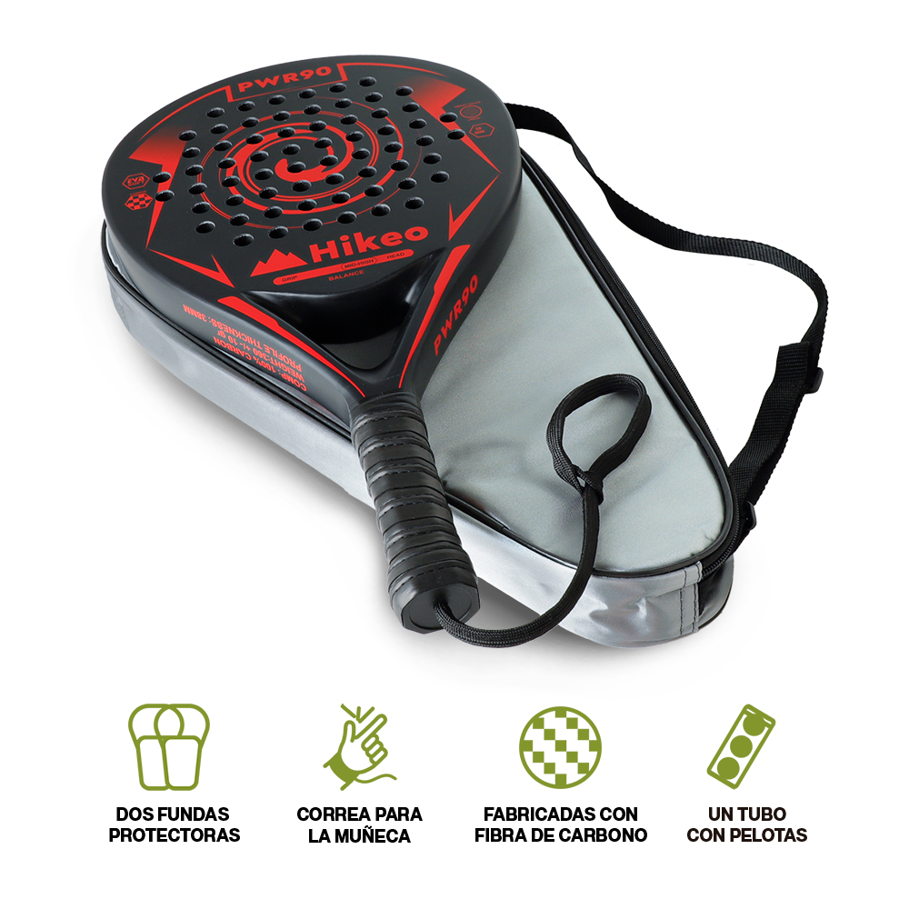 Foto 3 pulgar | Pala De Padel Con 3 Pelotas Funda Grip Raqueta 100% Fibra De Carbono Hikeo Rojo 83696-re