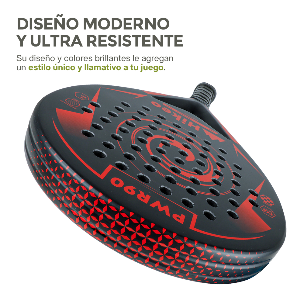 Foto 6 pulgar | Pala De Padel Con 3 Pelotas Funda Grip Raqueta 100% Fibra De Carbono Hikeo Rojo 83696-re