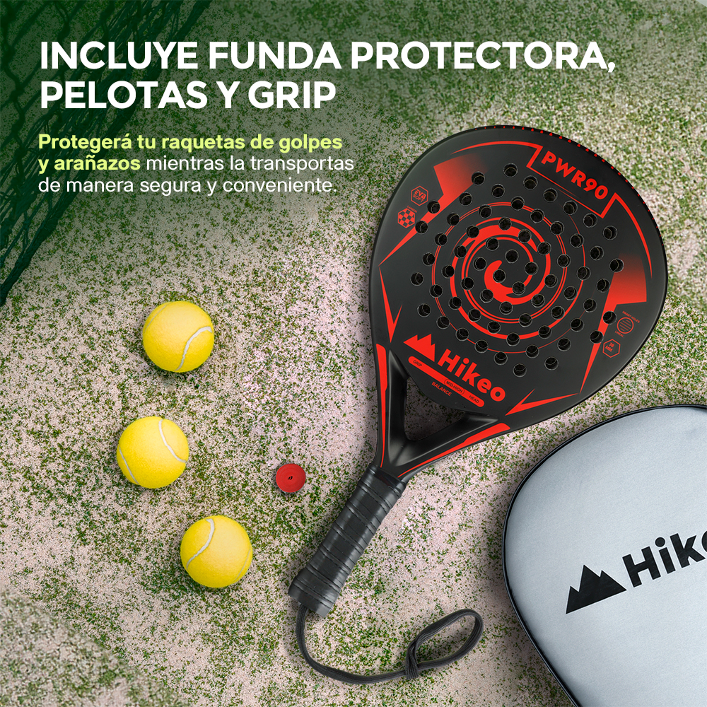 Foto 7 pulgar | Pala De Padel Con 3 Pelotas Funda Grip Raqueta 100% Fibra De Carbono Hikeo Rojo 83696-re