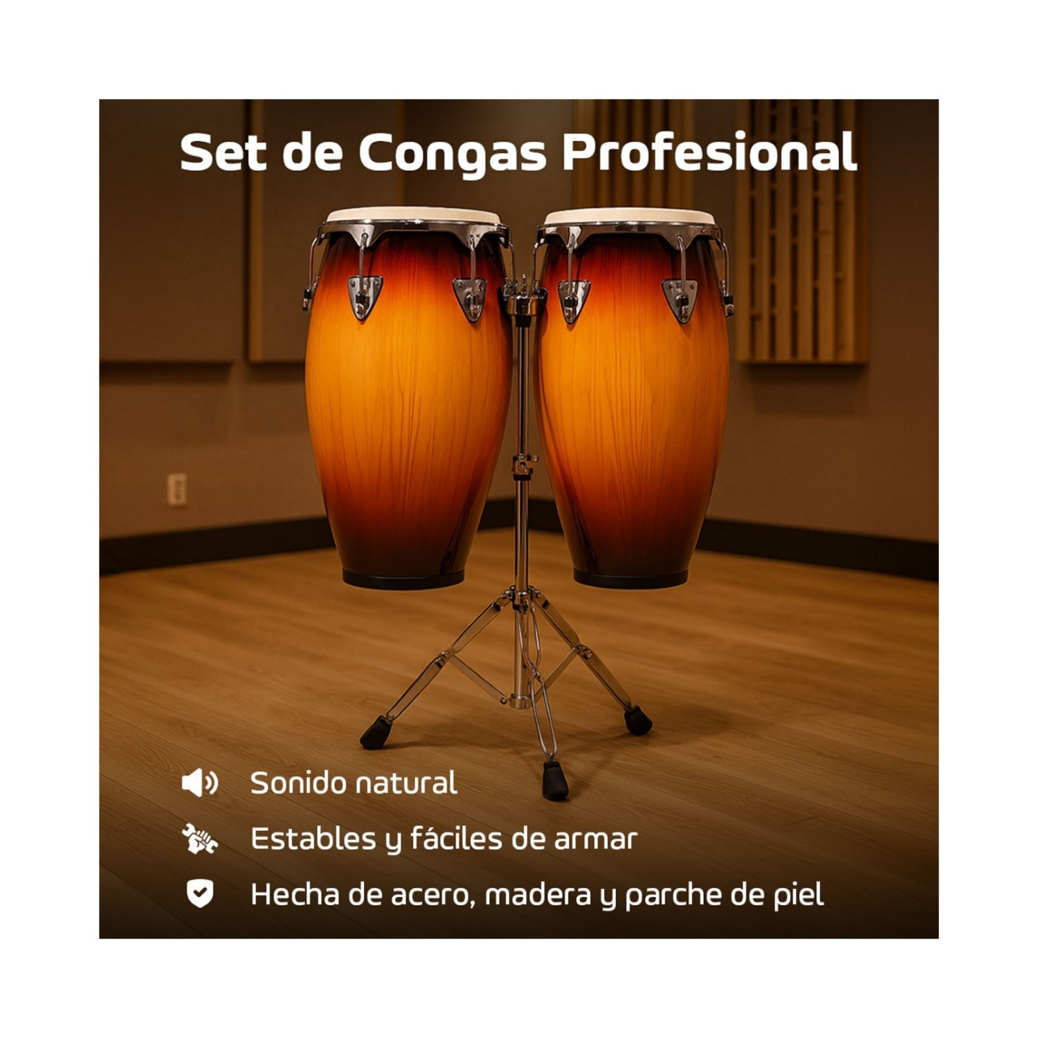 Foto 2 | Set Congas 11 Y 12 Pulgadas Con Soportes Parche De Cuero Audiotek