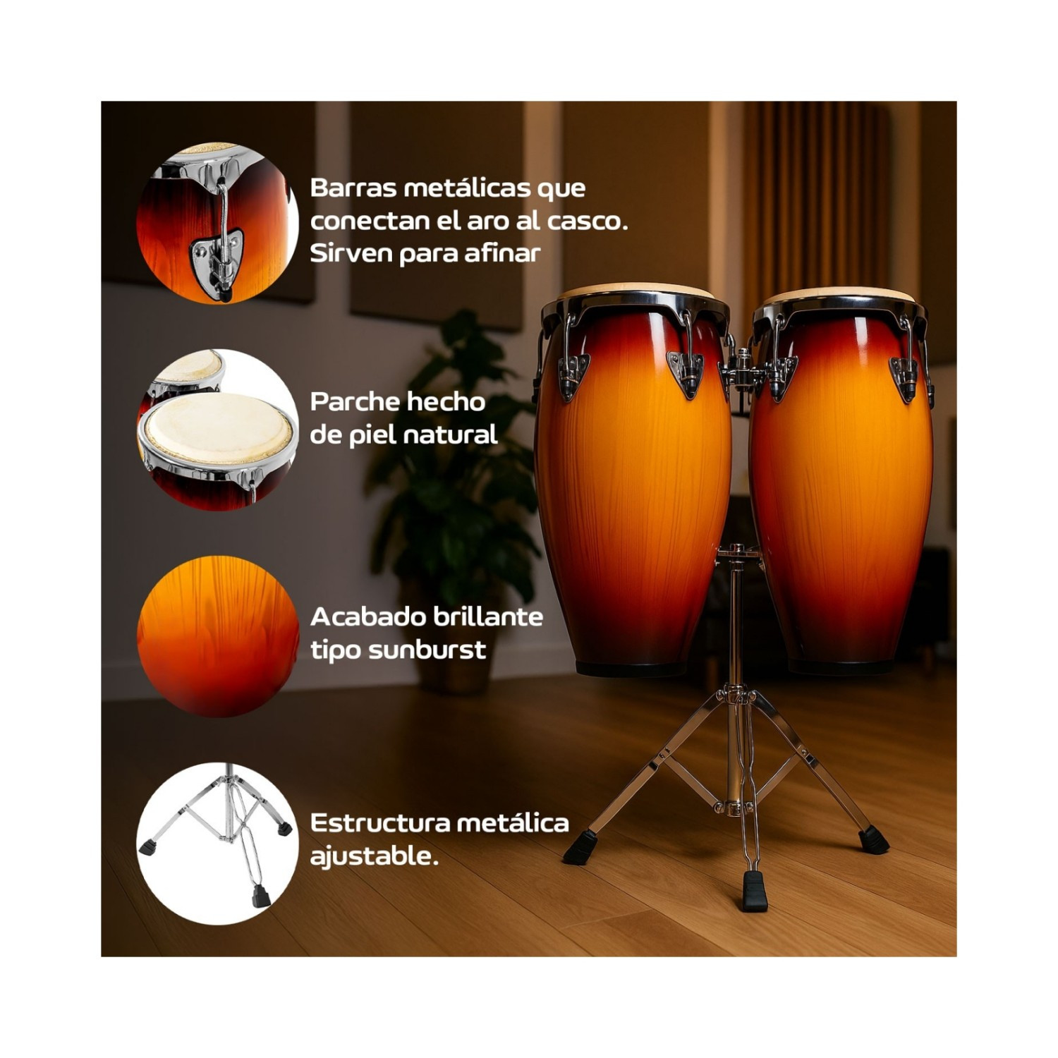 Foto 3 | Set Congas 11 Y 12 Pulgadas Con Soportes Parche De Cuero Audiotek