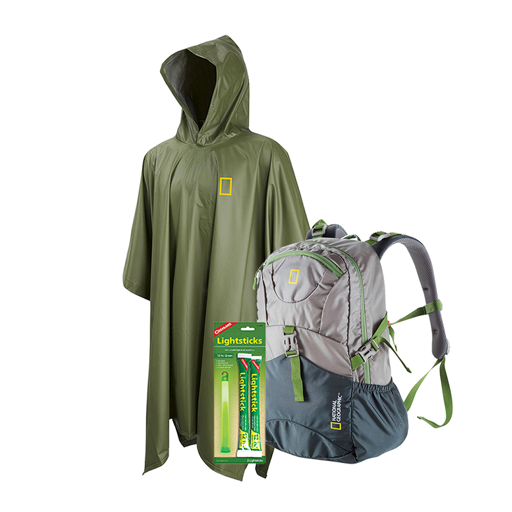 Mochila Bluelake Y Poncho Verde Impermeable Natgeo NR-06