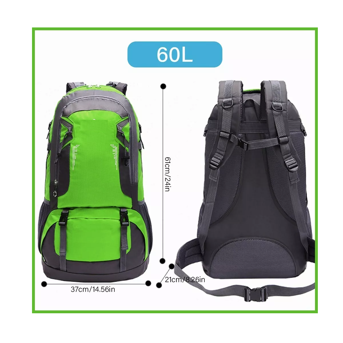 Foto 3 pulgar | Mochila Impermeable 60l para Senderismo Eo Safe Imports Esi-6683 color Verde