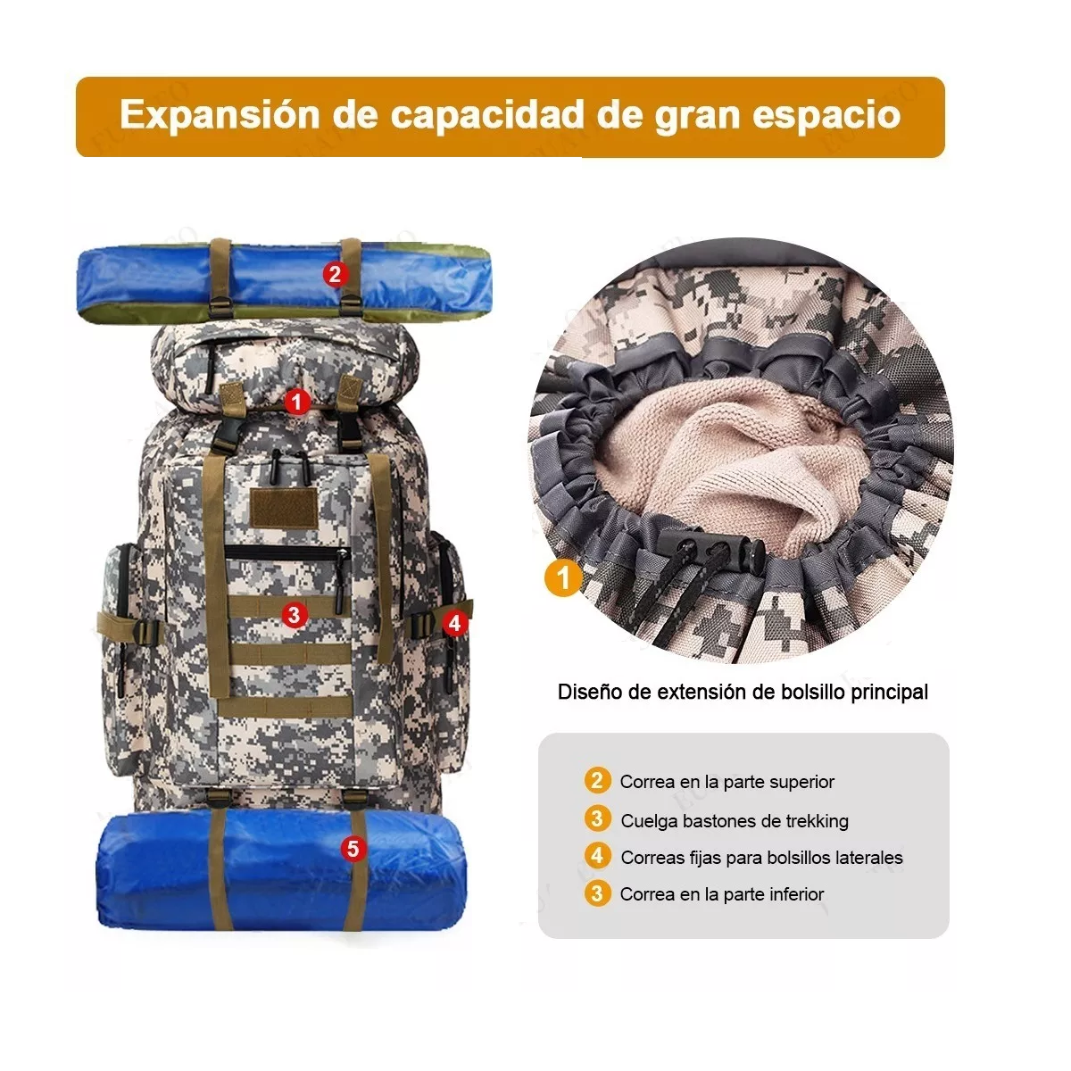 Foto 3 pulgar | Mochila Impermeable al Aire Libre de Gran Capacidad Eo Safe Imports Esi-9191 Multicolor