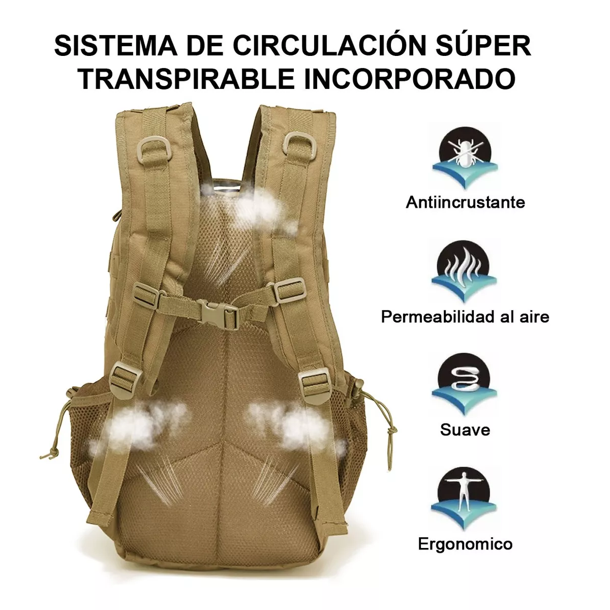 Foto 3 pulgar | Mochila Táctica Militar de Camping Exterior Eo Safe Imports ESI-10454 Beige Impermeable