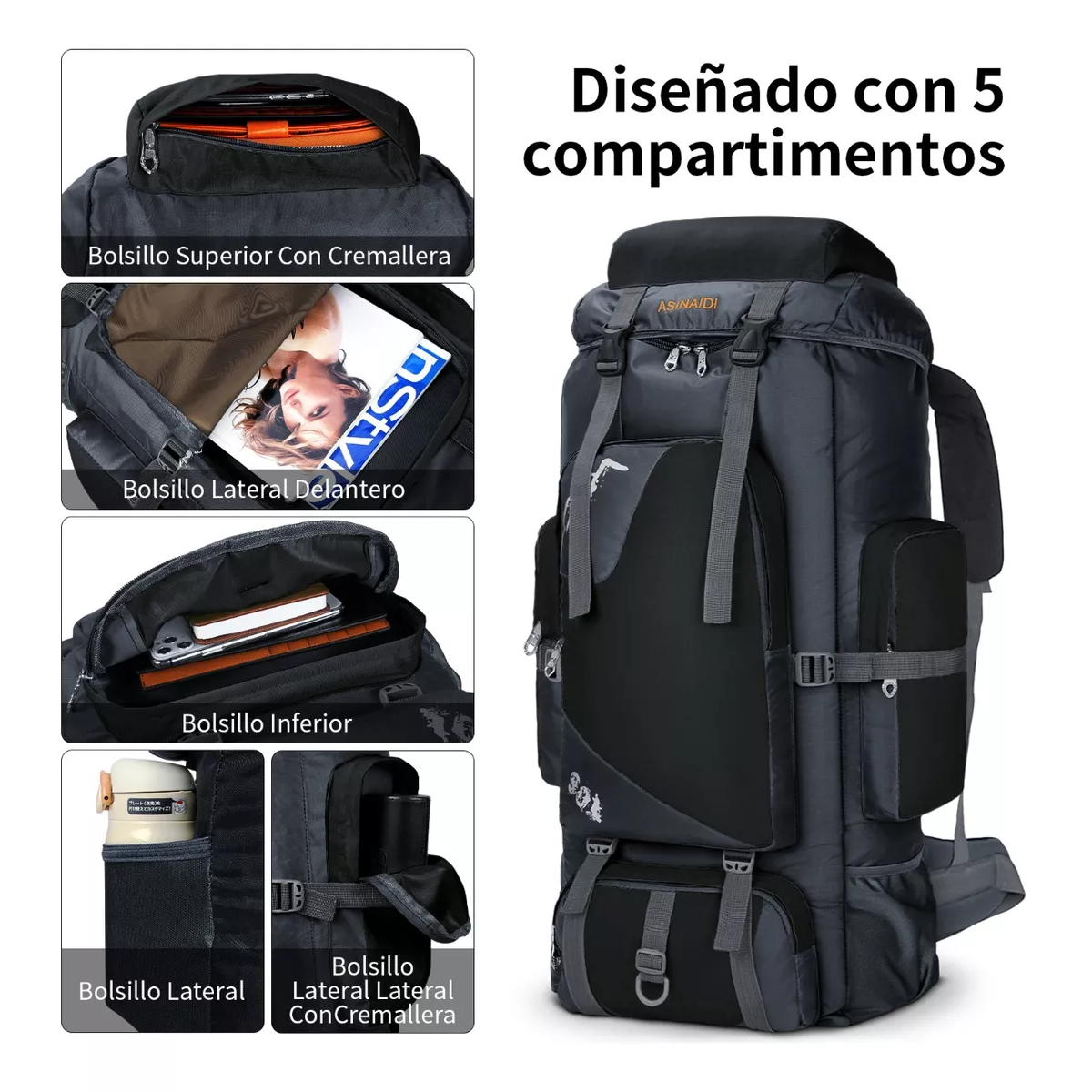 Foto 4 pulgar | Mochila de Senderismo Impermeable Eo Safe Imports  Esi-10487 Negro