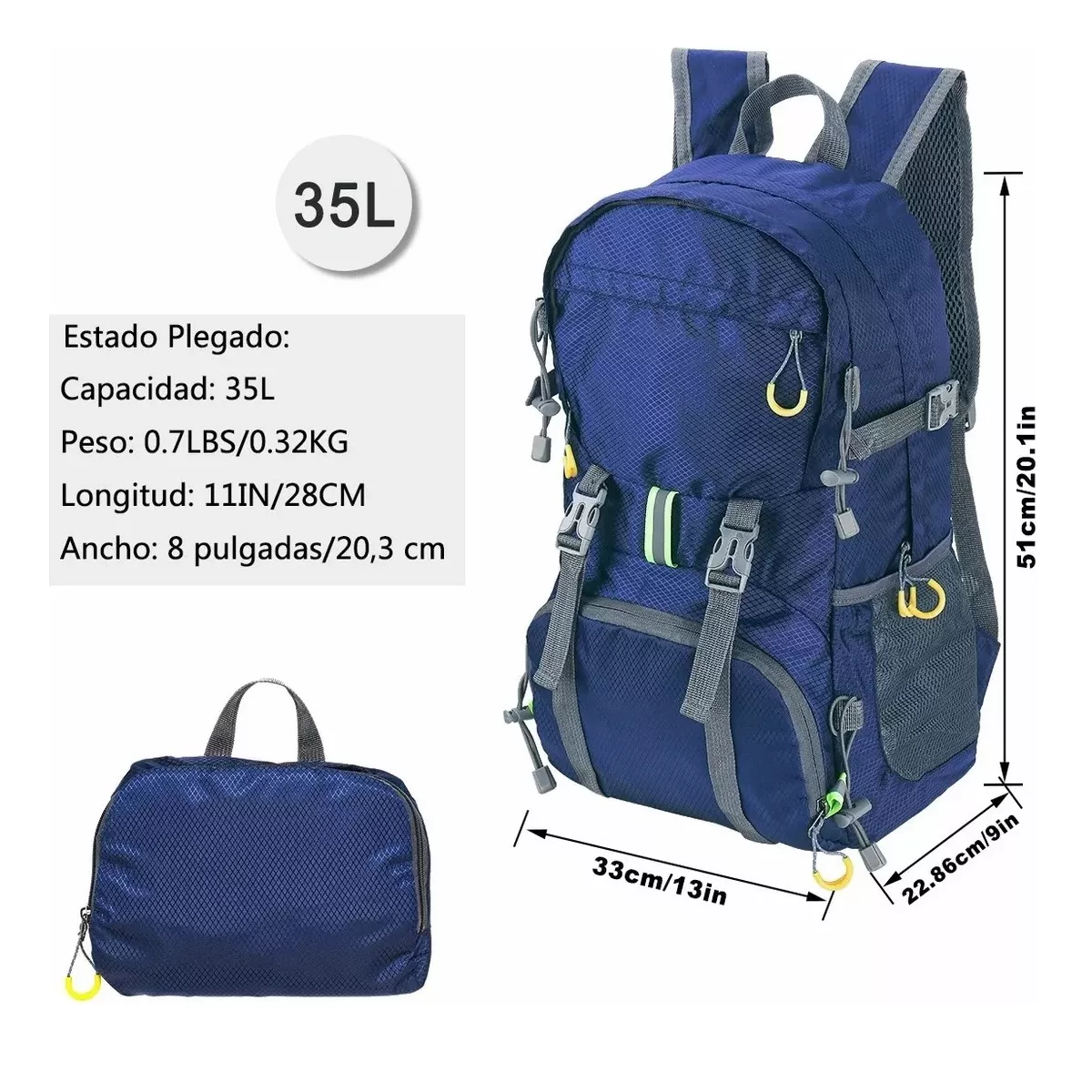 Foto 3 pulgar | Mochila De Senderismo Para Acampar Impermeable Plegable 35l Eo Safe Imports Esi-11871 Azul