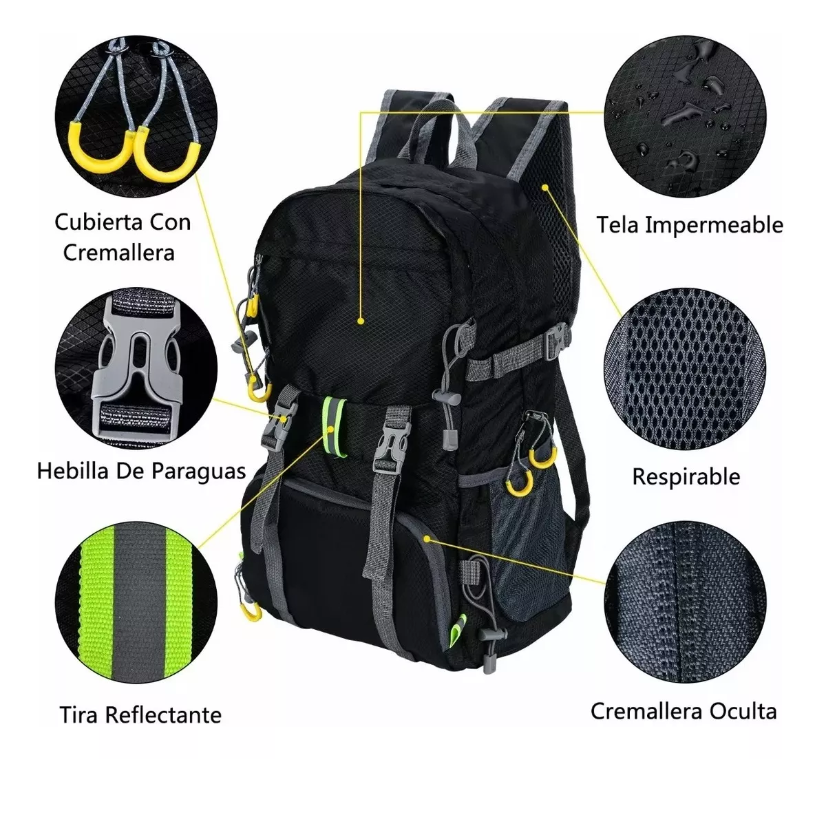 Foto 3 pulgar | Mochila De Senderismo Para Acampar Impermeable Plegable 35l Eo Safe Imports Esi-11872 Negro