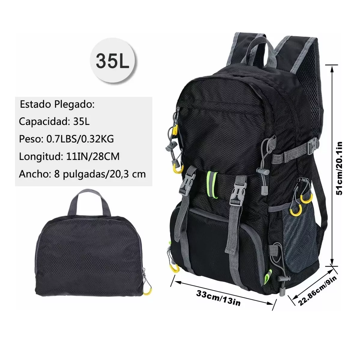 Foto 4 pulgar | Mochila De Senderismo Para Acampar Impermeable Plegable 35l Eo Safe Imports Esi-11872 Negro