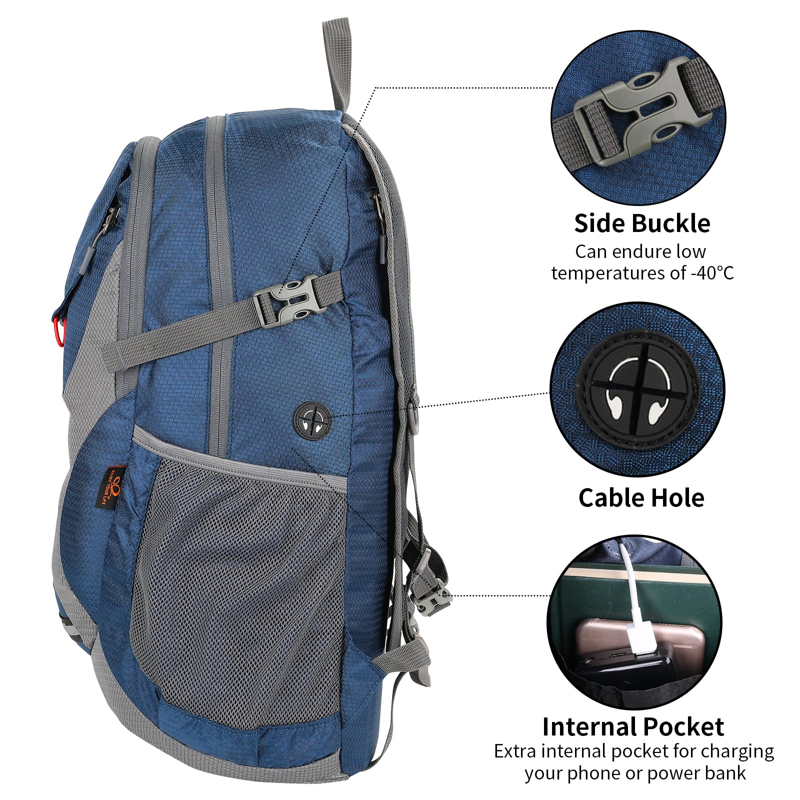 Foto 4 | Mochila De Senderismo Waterfly, Ligera Y Plegable, Capacidad De 40 Litros - Venta Internacional.