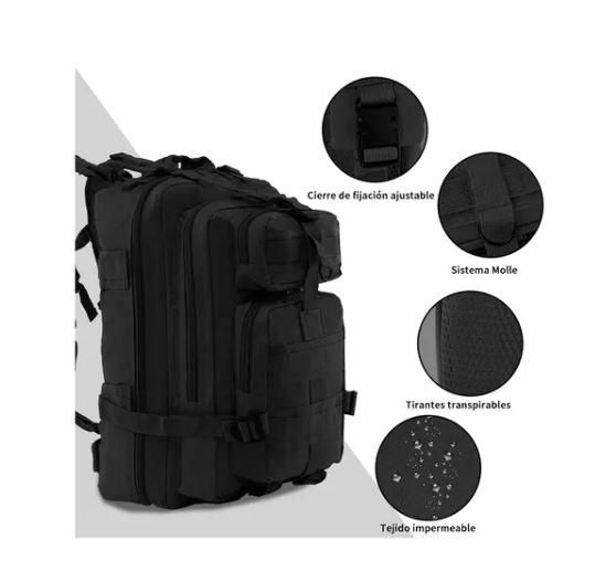 Foto 4 pulgar | Mochila Tactica De Cámping Impermeable Gran Capacidad 30l, Negro