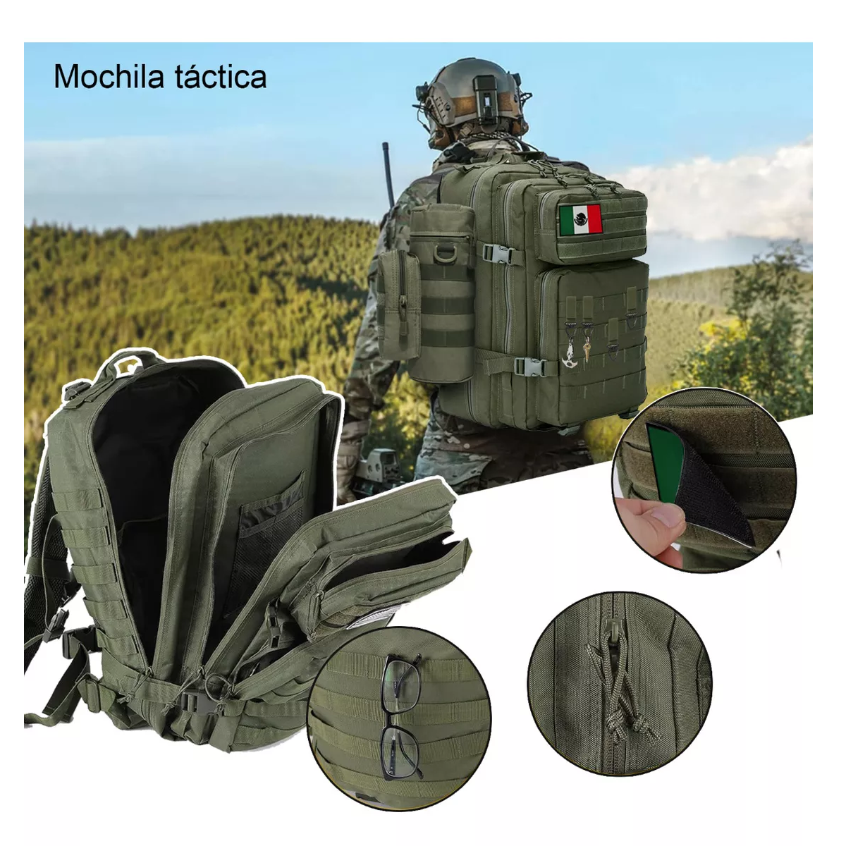 Foto 4 pulgar | Mochila Táctica para Exteriores con Accesorios Eo Safe Imports Esi-13304 Verde