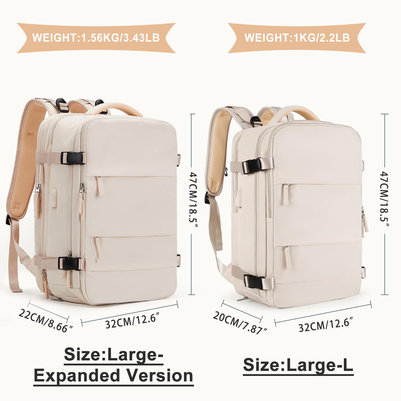 Foto 2 | Mochila de Viaje Coowoz Impermeable Beige Unisex - Venta Internacional