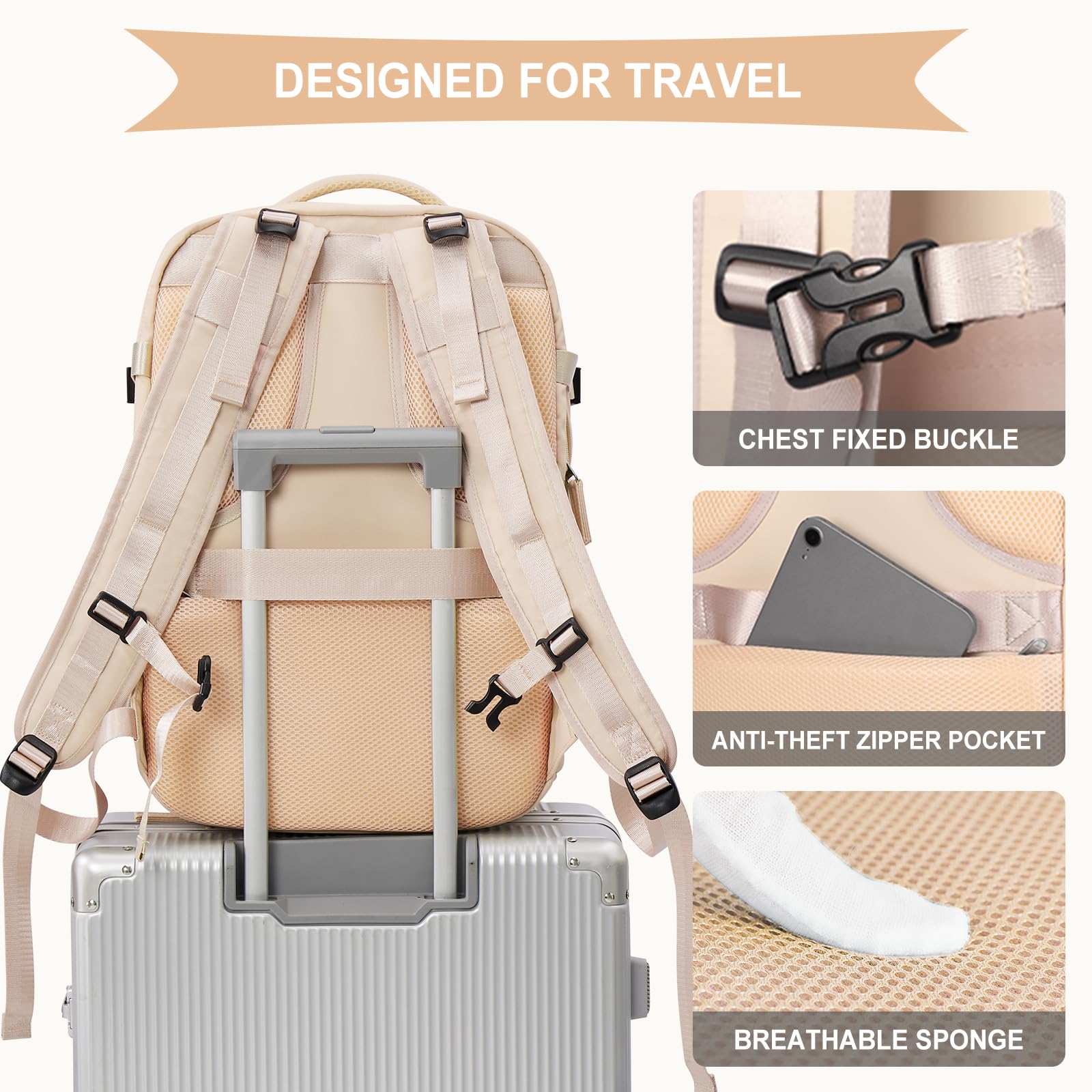 Foto 6 pulgar | Mochila de Viaje Coowoz Impermeable Beige Unisex - Venta Internacional