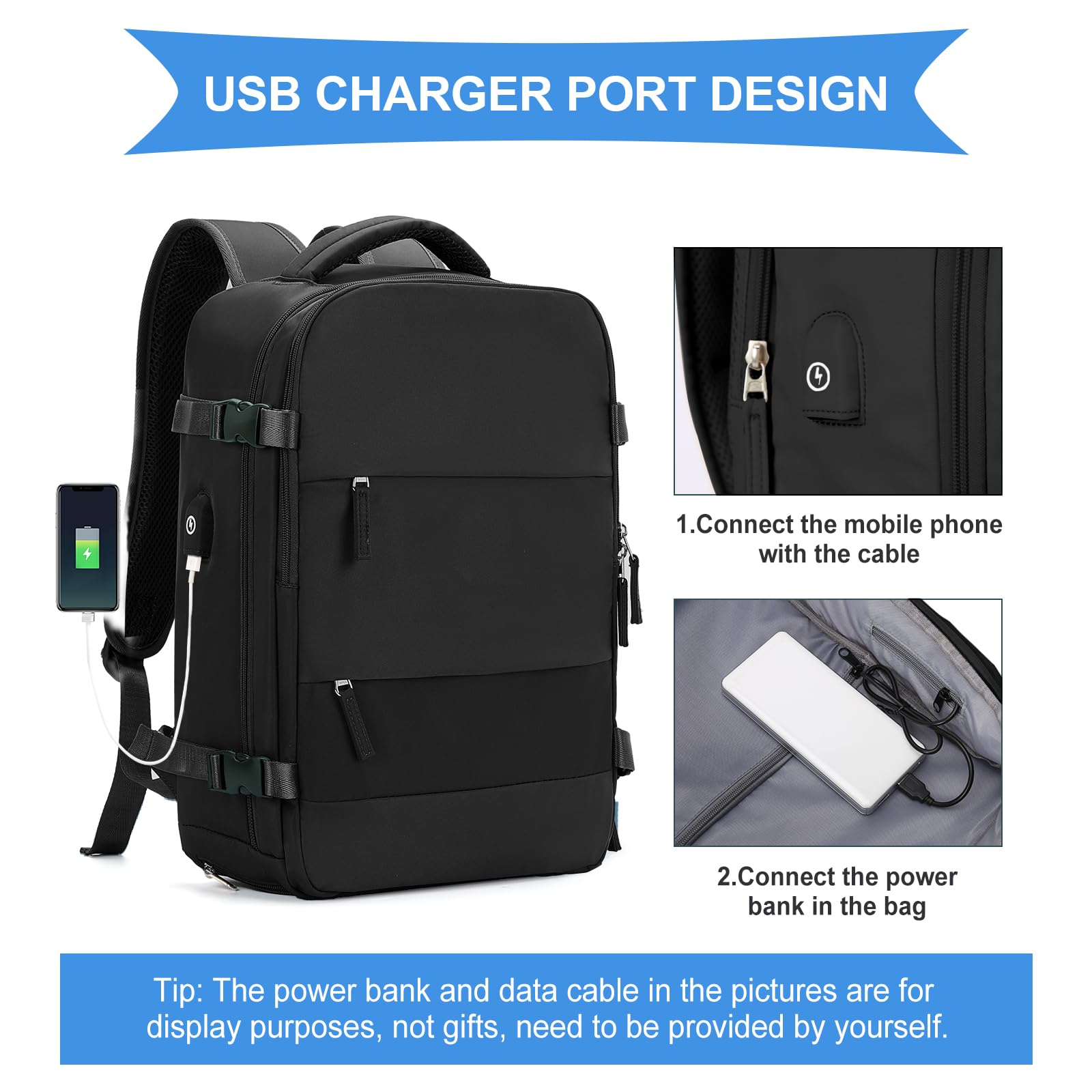 Foto 4 pulgar | Mochila de Viaje Coowoz Grande Impermeable Negra Unisex - Venta Internacional