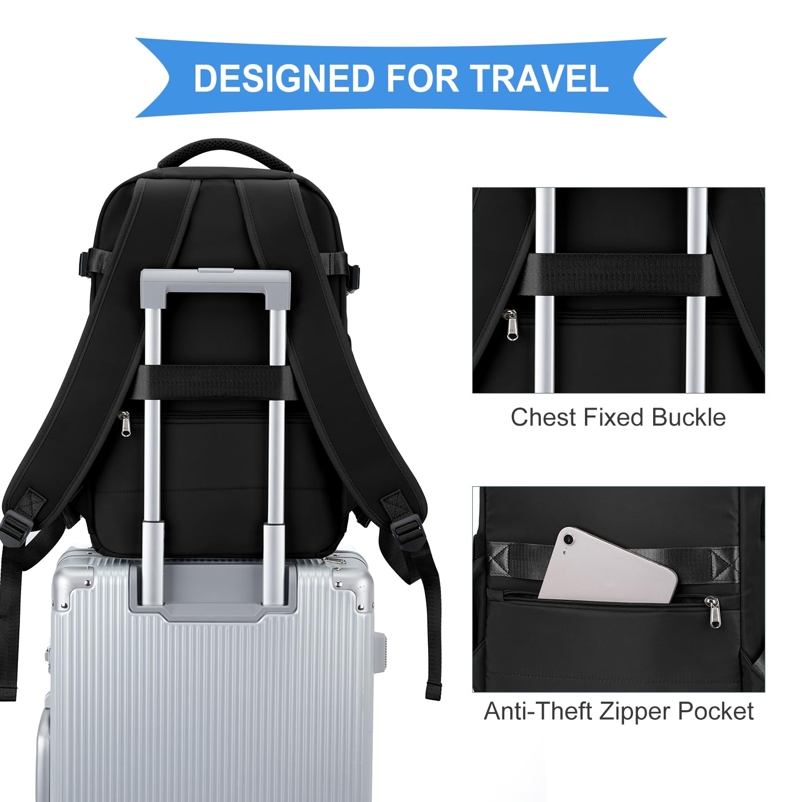 Foto 7 pulgar | Mochila de Viaje Coowoz Grande Impermeable Negra Unisex - Venta Internacional