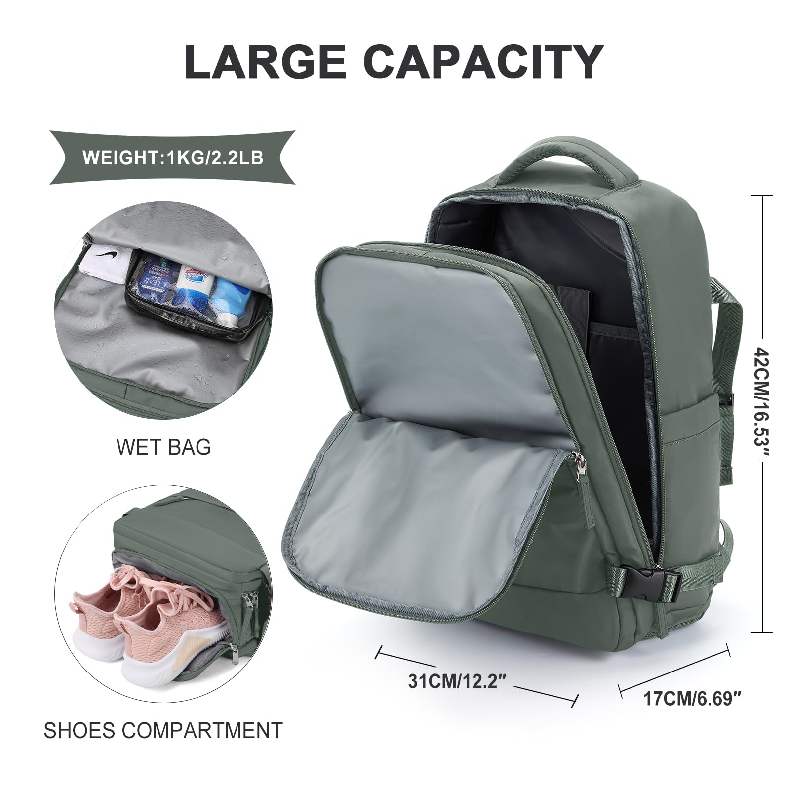 Foto 5 pulgar | Mochila de Viaje Coowoz Grande Impermeable Unisex - Venta Internacional