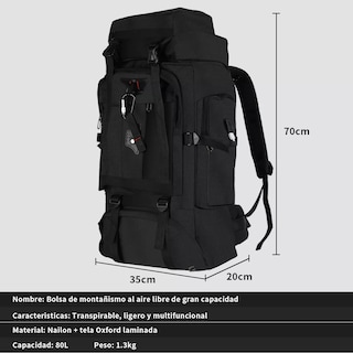 Foto 2 | Mochila de Senderismo Eo Safe Imports Esi-14796 Negro 80 L Impermeable