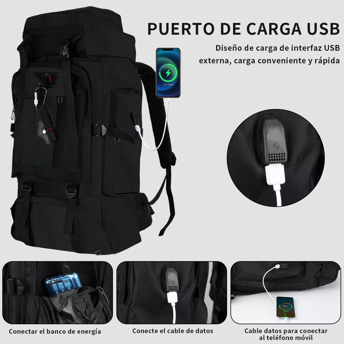 Foto 4 pulgar | Mochila de Senderismo Eo Safe Imports Esi-14796 Negro 80 L Impermeable