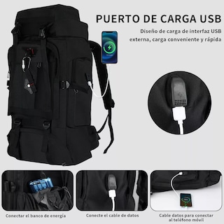 Foto 3 | Mochila de Senderismo Eo Safe Imports Esi-14796 Negro 80 L Impermeable