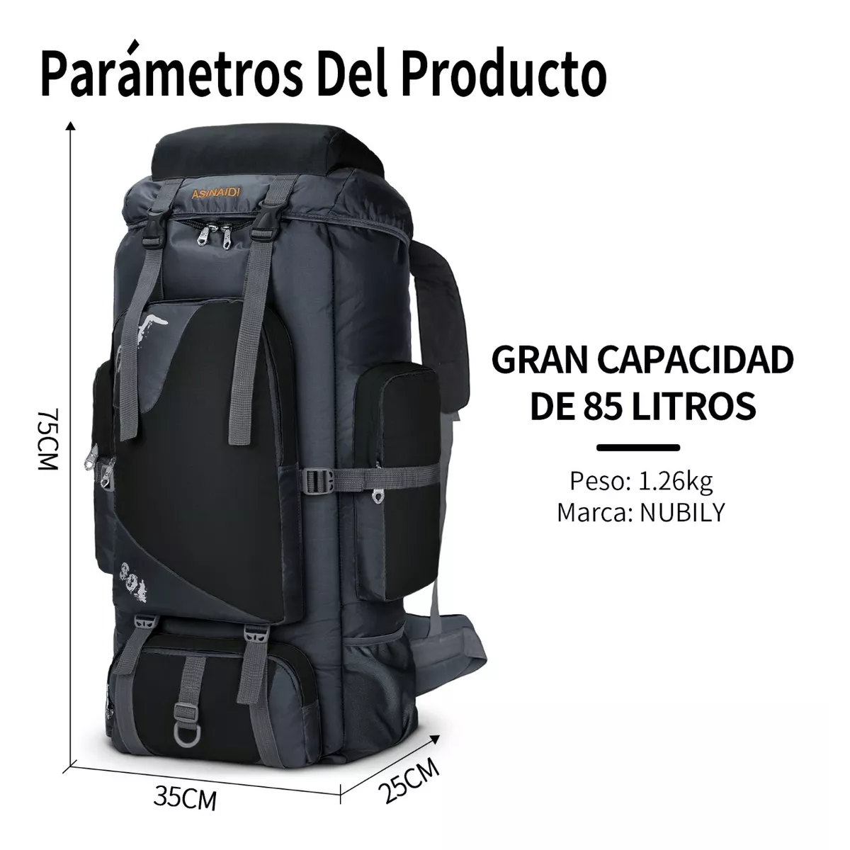 Foto 3 pulgar | Mochila de Senderismo Eo Safe Imports ESI-14794 Negro Impermeable 85 L