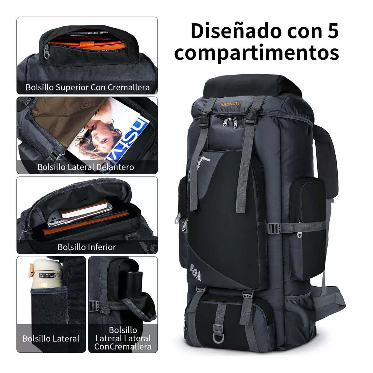 Foto 4 pulgar | Mochila de Senderismo Eo Safe Imports ESI-14794 Negro Impermeable 85 L