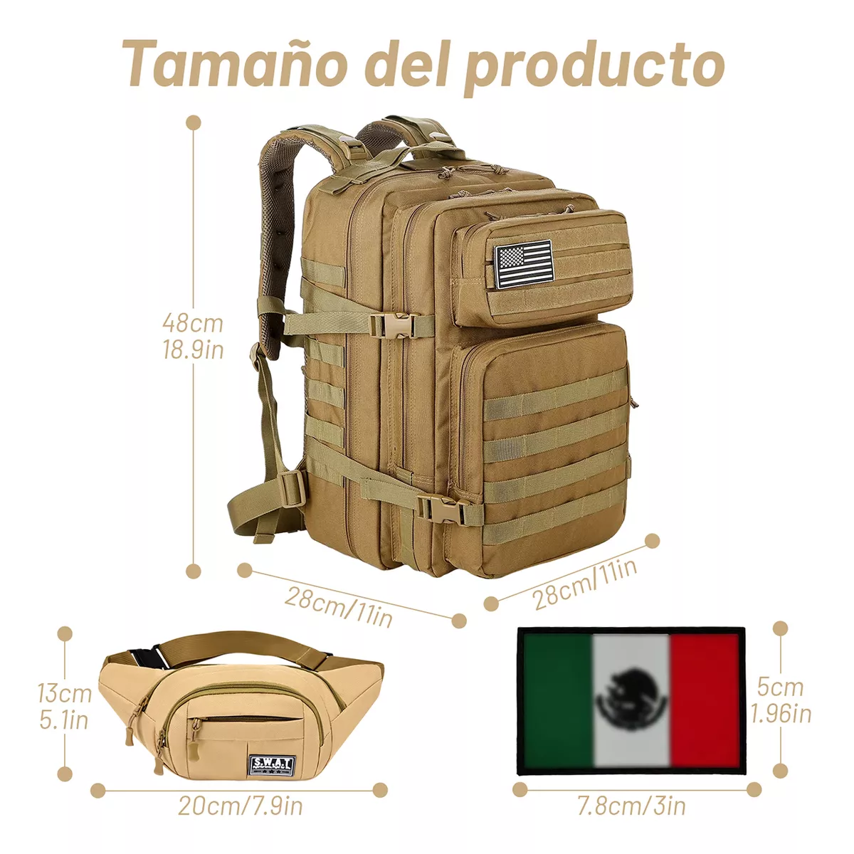 Foto 3 pulgar | Mochila Y Cangurera Táctica Militar Camping Impermeable Eo Safe Imports Esi-16858 Beige