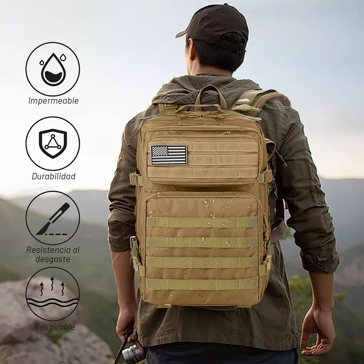 Foto 4 pulgar | Mochila Y Cangurera Táctica Militar Camping Impermeable Eo Safe Imports Esi-16858 Beige