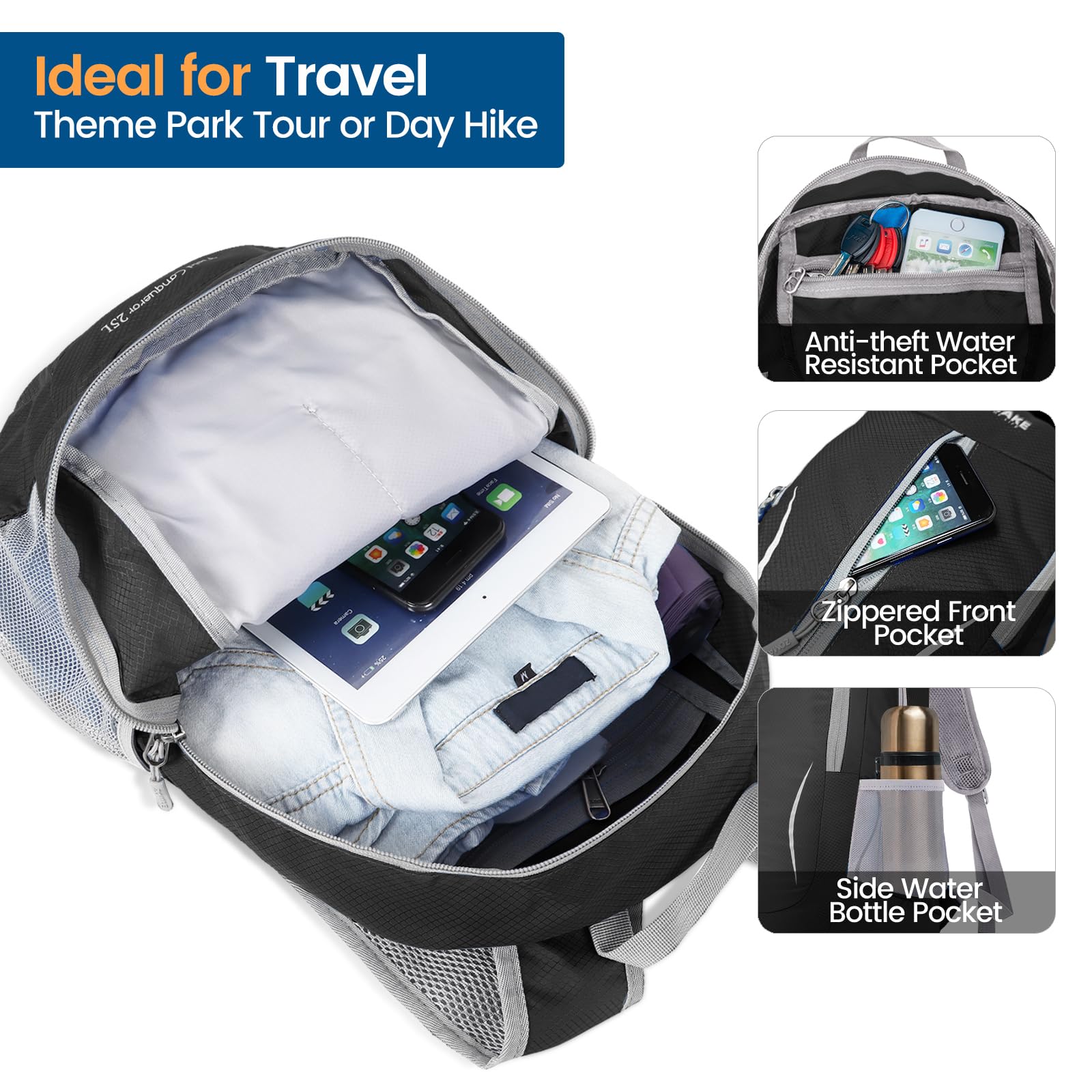 Foto 4 pulgar | Mochila Zomake Ultraligera Y Plegable De 25 Litros Para Viajes - Venta Internacional.