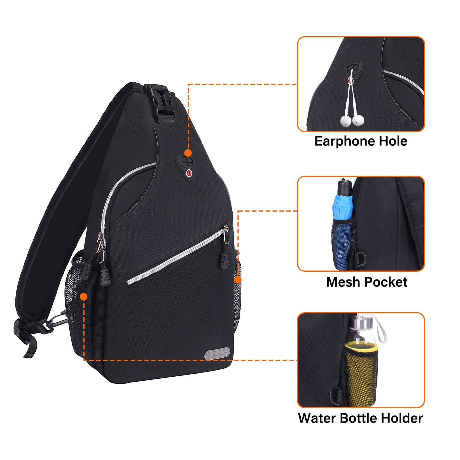 Foto 4 pulgar | Mochila Tipo Bandolera Mosiso Negra Para Viajes Y Senderismo - Venta Internacional.