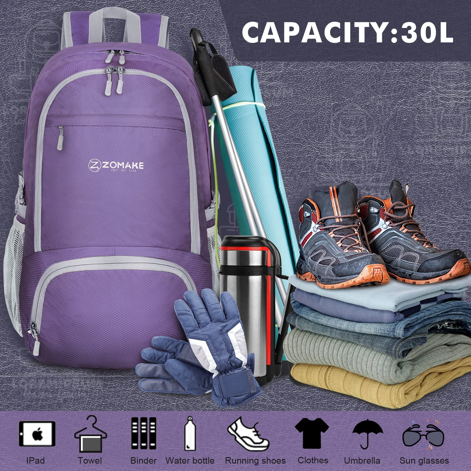 Foto 4 pulgar | Mochila Zomake Ligera Y Plegable De 30 Litros Para Viajes De Senderismo - Venta Internacional.