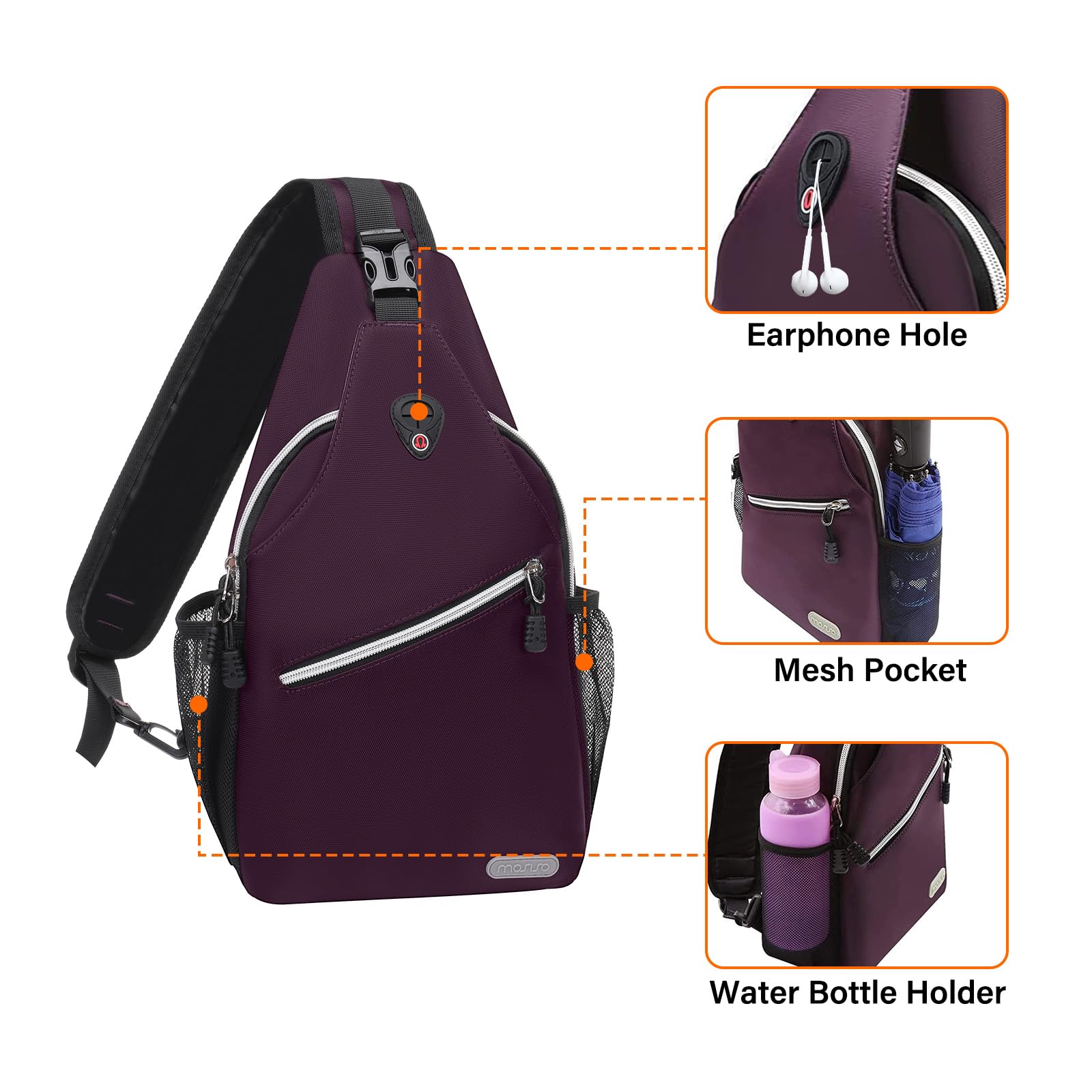Foto 4 pulgar | Mochila Tipo Bandolera Mosiso Morada Para Viajes Y Senderismo - Venta Internacional.
