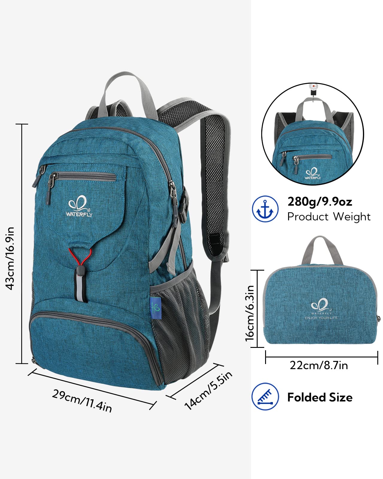 Foto 4 pulgar | Mochila Waterfly Pequeña, Ligera Y Plegable De 20 Litros Para Viajes - Venta Internacional.