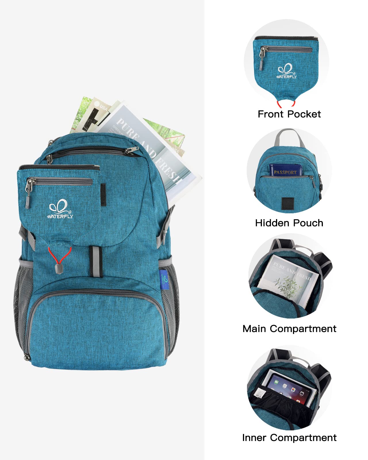 Foto 5 pulgar | Mochila Waterfly Pequeña, Ligera Y Plegable De 20 Litros Para Viajes - Venta Internacional.