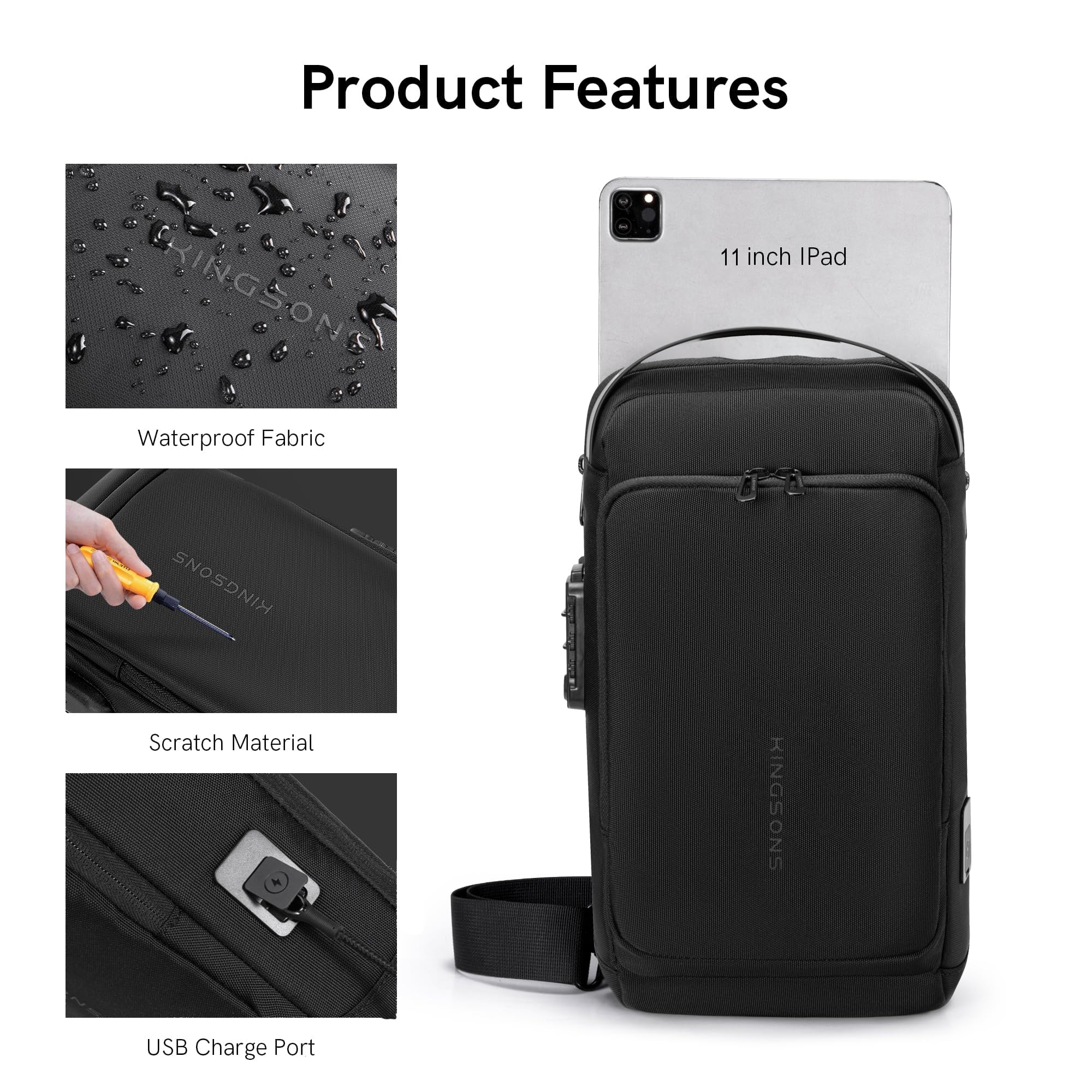 Foto 5 pulgar | Mochila Portabebés Kingsons Antirrobo Con Candado Y Cargador, Color Negro - Venta Internacional.