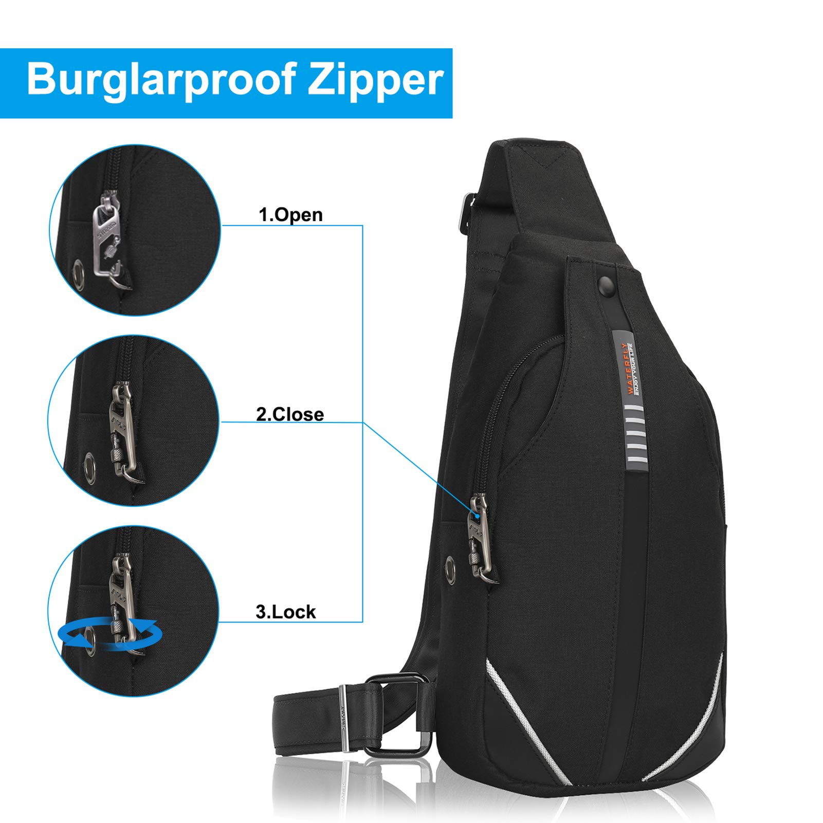 Foto 3 pulgar | Mochila Bandolera Waterfly Antirrobo Para Viajes Y Senderismo, Color Negro - Venta Internacional.