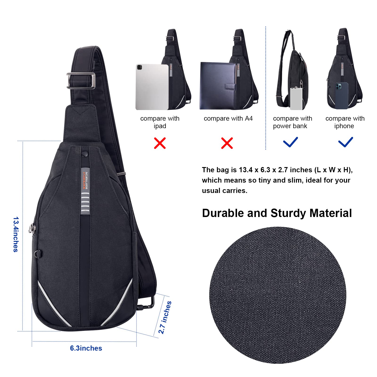 Foto 6 pulgar | Mochila Bandolera Waterfly Antirrobo Para Viajes Y Senderismo, Color Negro - Venta Internacional.
