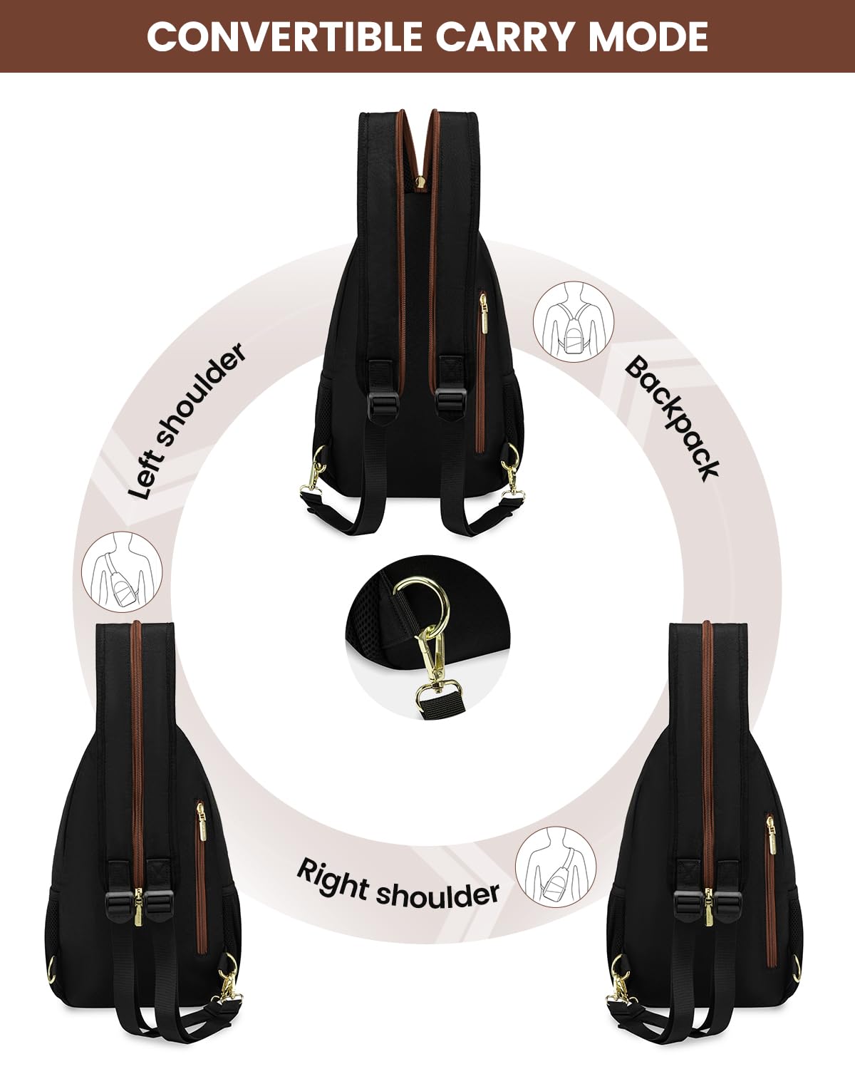 Foto 2 | Bandolera Lovevook Para Mujer, Mochila Convertible, Color Negro - Venta Internacional.