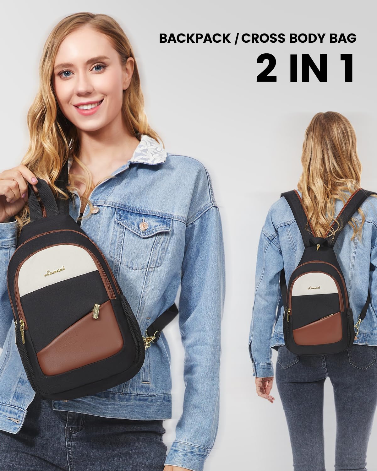 Foto 4 pulgar | Bandolera Lovevook Para Mujer, Mochila Convertible, Color Negro - Venta Internacional.