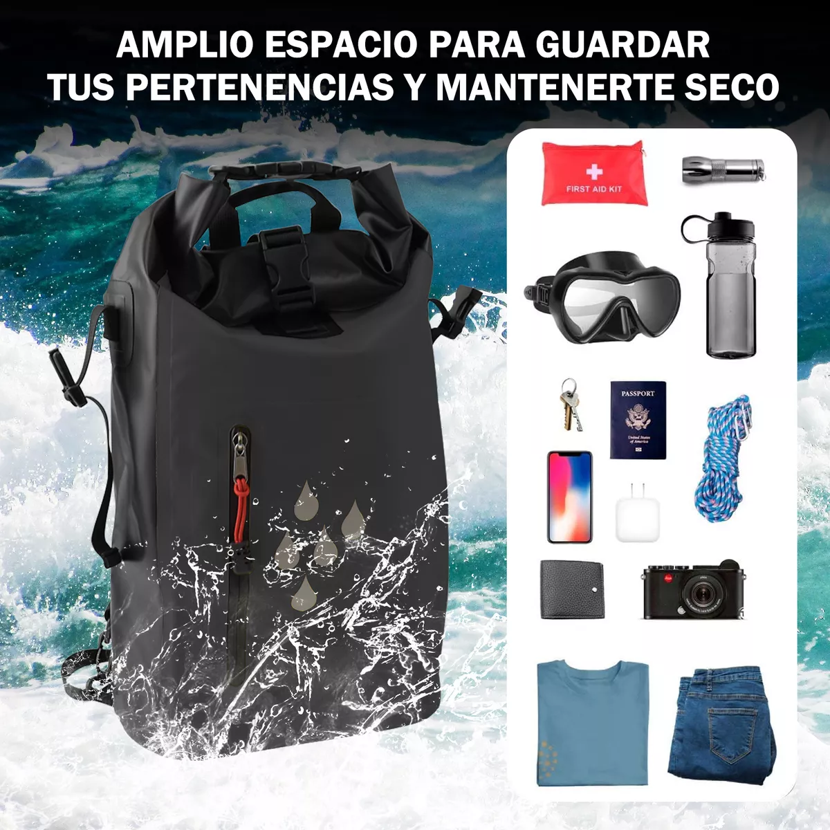 Foto 3 pulgar | Mochila Impermeable Para Camping Accesorios Tactico Eo Safe Imports Esi-18221 Negro