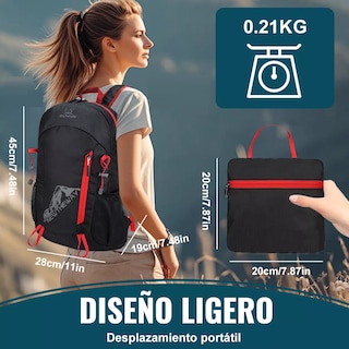 Foto 2 | Mochila Senderismo Portátil Bolsa Hombro Plegable Impermeable Eo Safe Imports Esi-18220 Negro