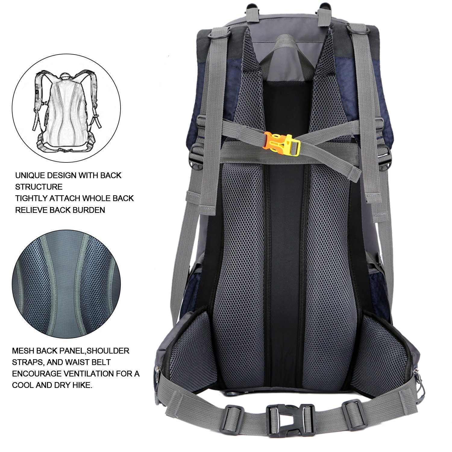 Foto 7 pulgar | Mochila Bseash Impermeable De 60 Litros Para Senderismo Y Acampada Con Funda Para Lluvia - Venta Internacional.