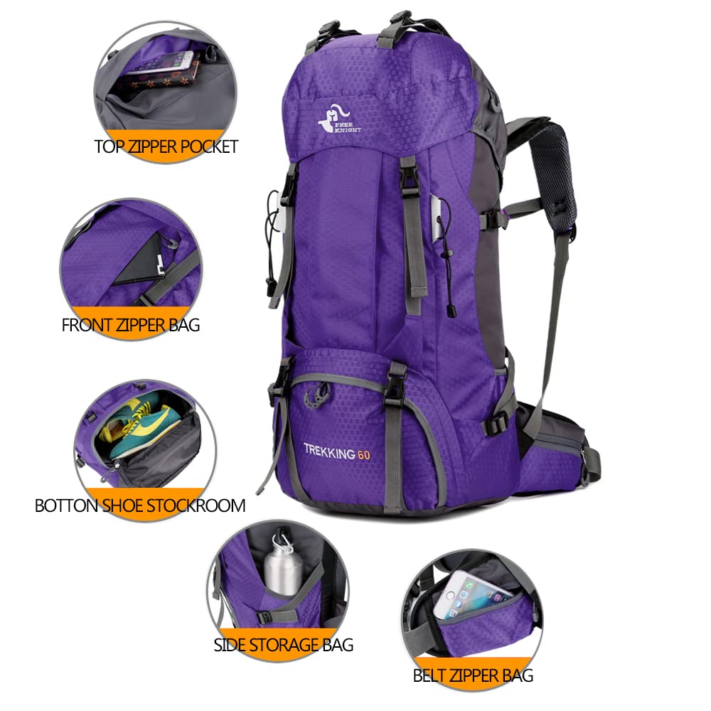 Foto 3 | Mochila Bseash Impermeable De 60 Litros Para Senderismo Y Acampada Con Funda Para Lluvia - Venta Internacional.