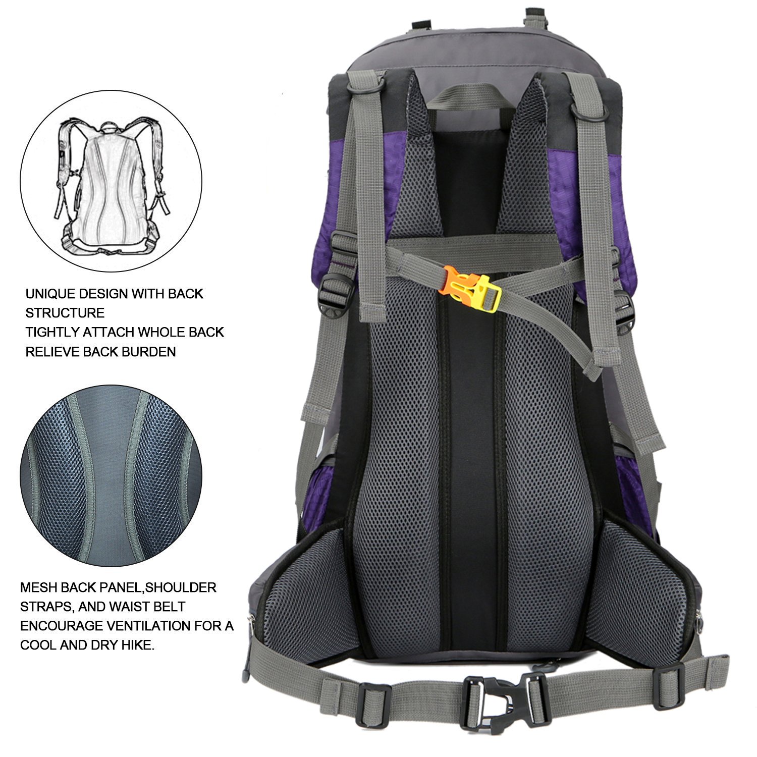 Foto 7 pulgar | Mochila Bseash Impermeable De 60 Litros Para Senderismo Y Acampada Con Funda Para Lluvia - Venta Internacional.