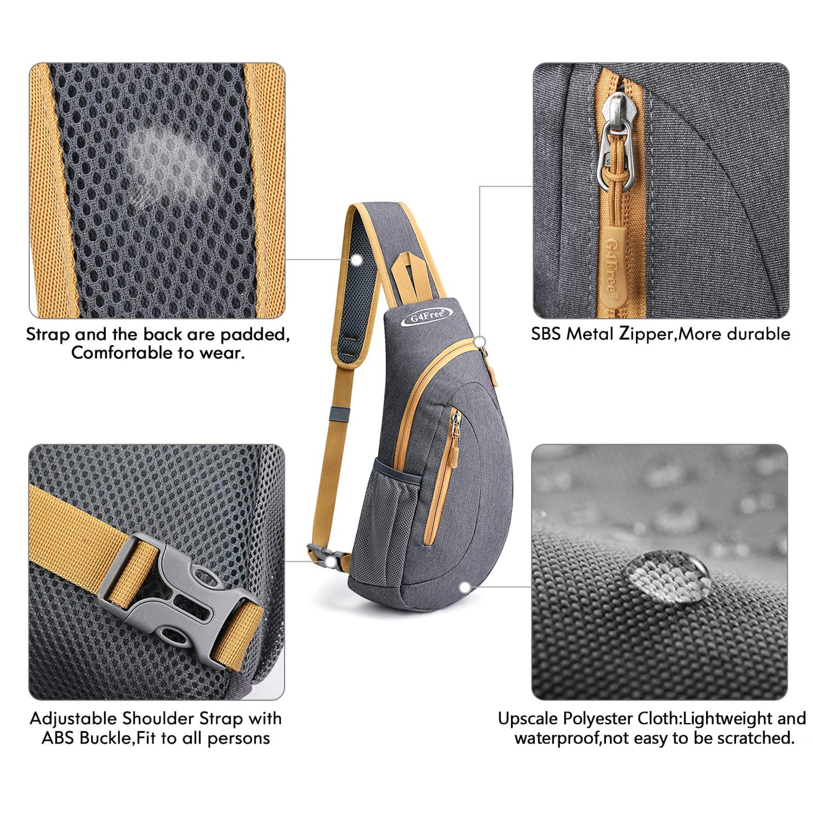 Foto 4 pulgar | Bandolera G4free, Bandolera, Bandolera, Pecho, Gris Y Amarillo - Venta Internacional.