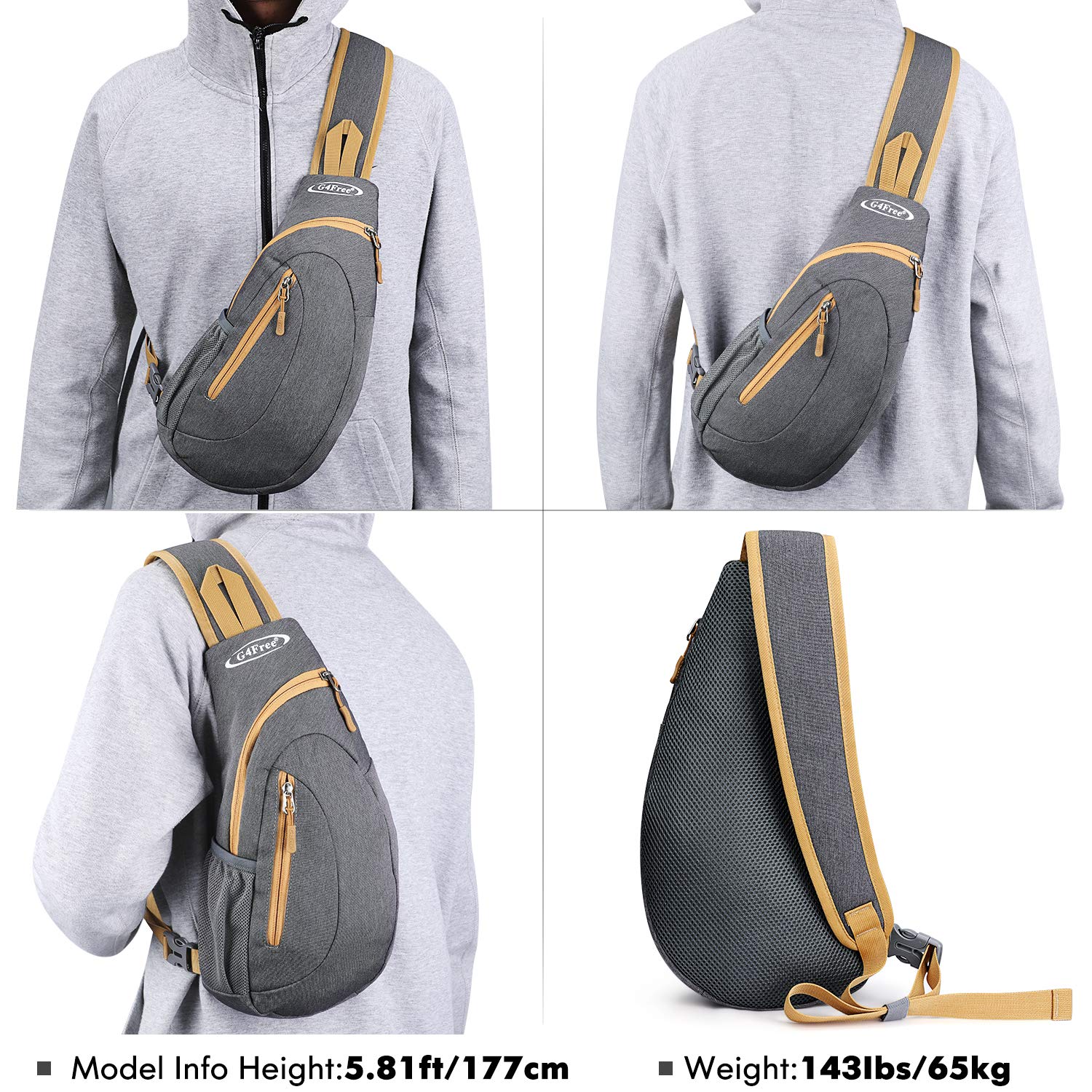 Foto 5 | Bandolera G4free, Bandolera, Bandolera, Pecho, Gris Y Amarillo - Venta Internacional.