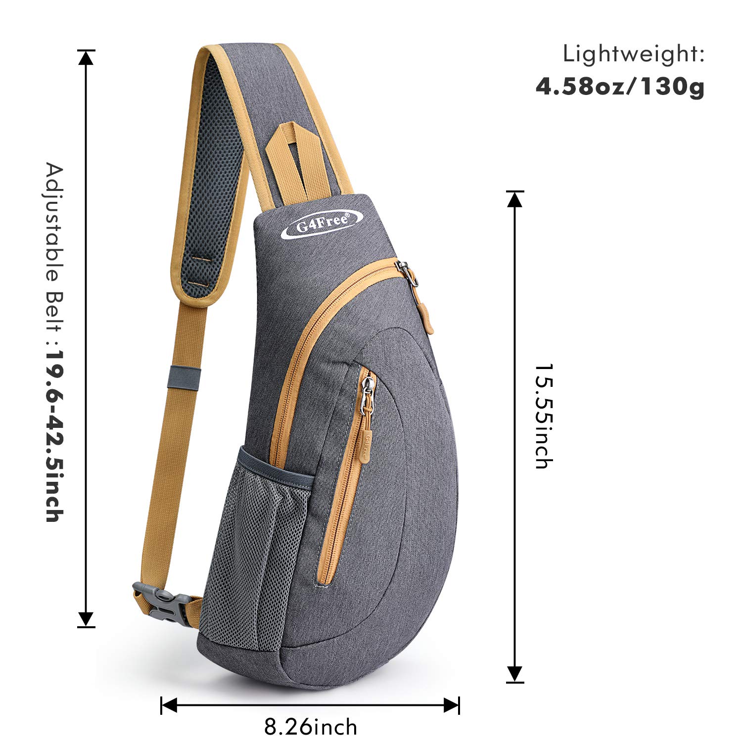 Foto 8 pulgar | Bandolera G4free, Bandolera, Bandolera, Pecho, Gris Y Amarillo - Venta Internacional.